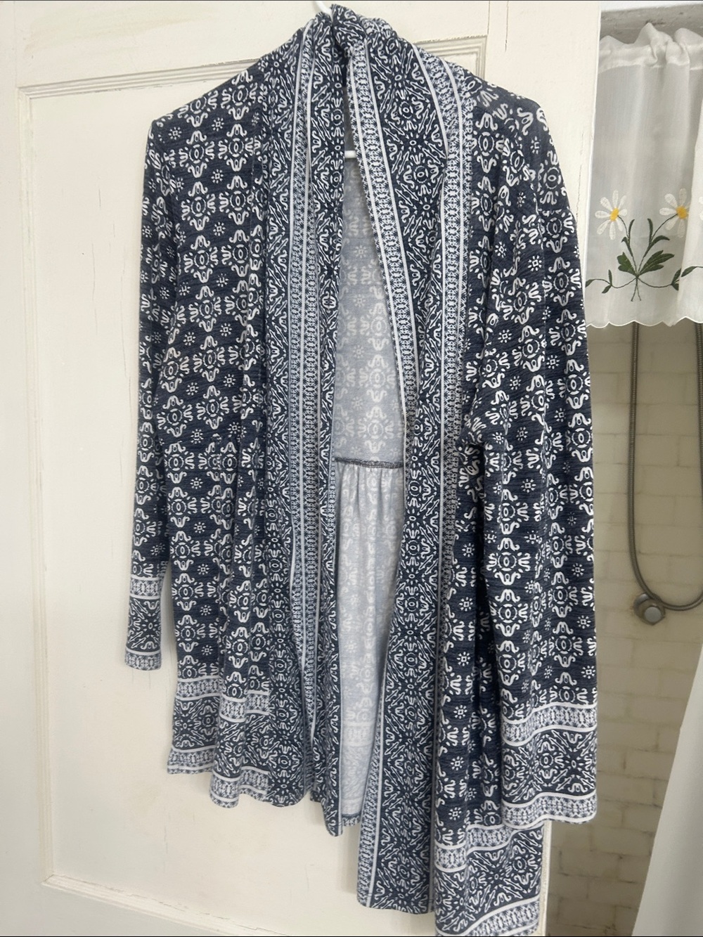 Dalia Navy and White Patterned Open Cardigan